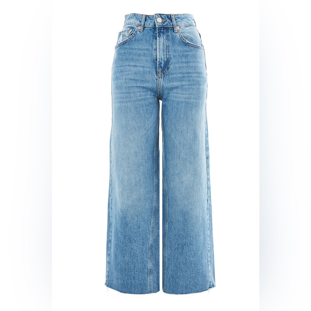Topshop - Cropped Wide Leg Blue Denim Jeans